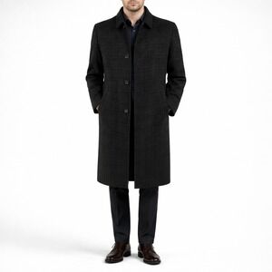 60s Vintage Penneys Plaid Wool Overcoat Black Gray Zip Out Liner Topcoat Mens M